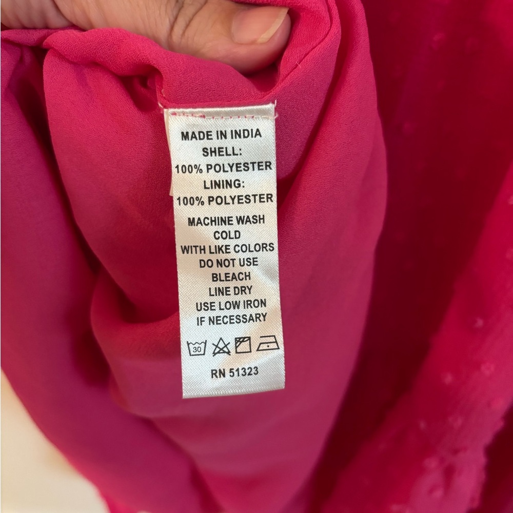 CeCe Hot Pink Clip Dot Babydoll Dress L | Long Sleeve Balloon Sleeve - Picture 8 of 9
